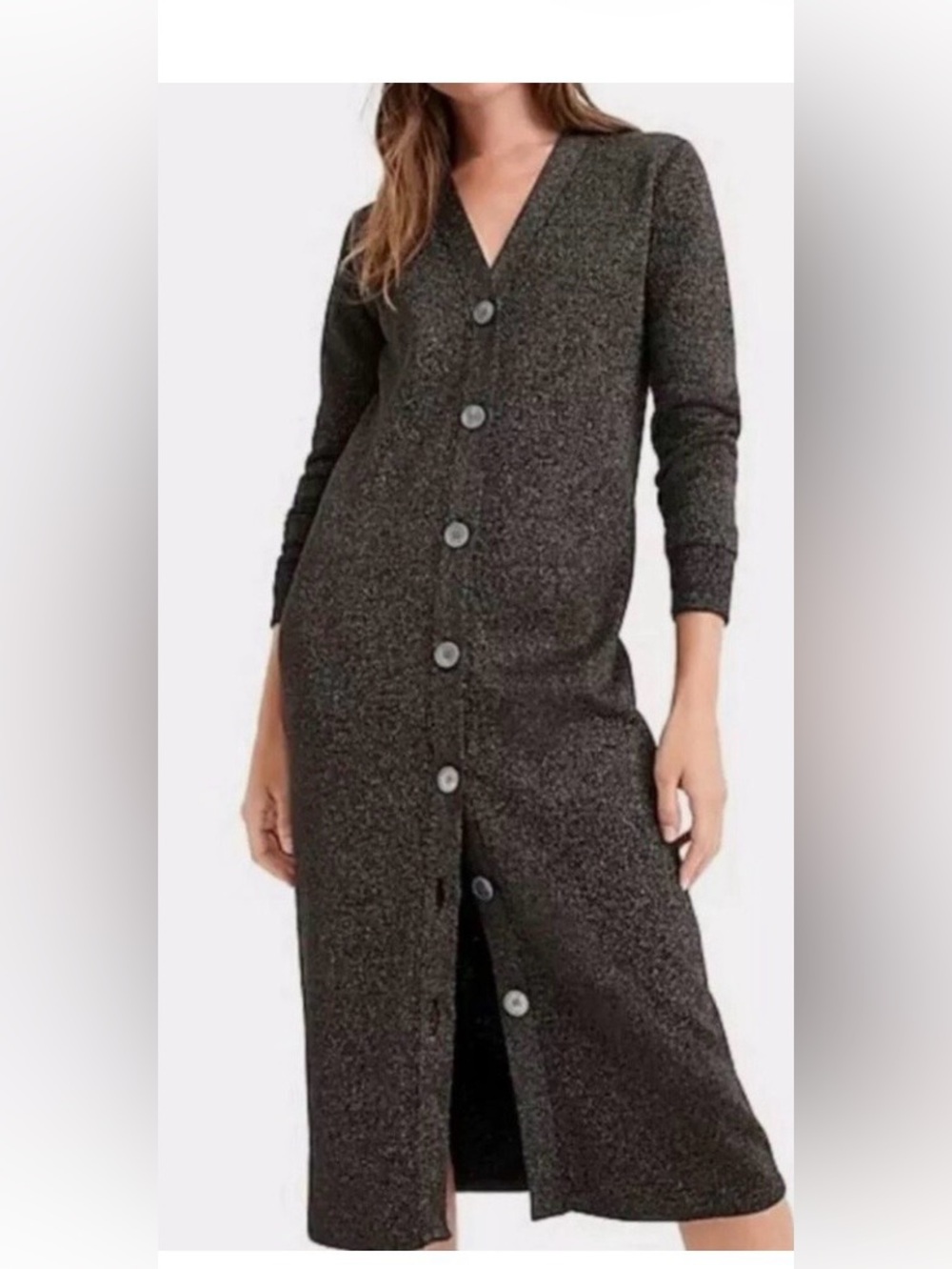 J. Crew 365 Black Long Sleeve Button-Front V-Neck Dress